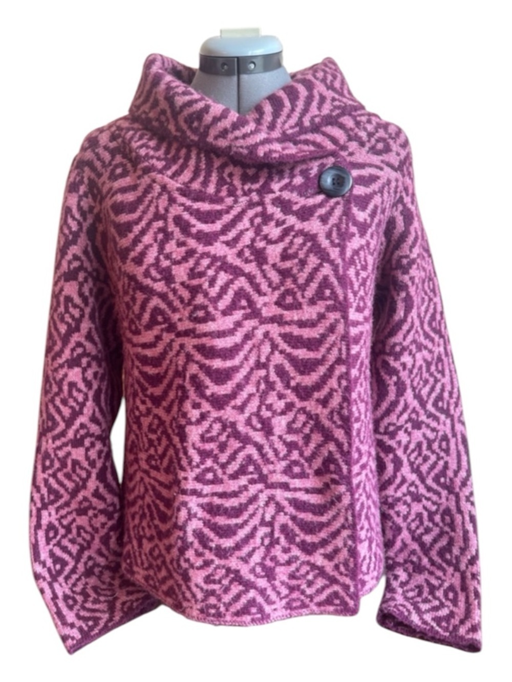 Susan Bristol Knit Sweater Pink Purple Patterned Cozy Cottagecore Boho Chunky